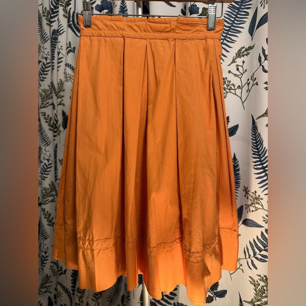 DKNY Pleated Cotton Midi Skirt in Burnt Sienna